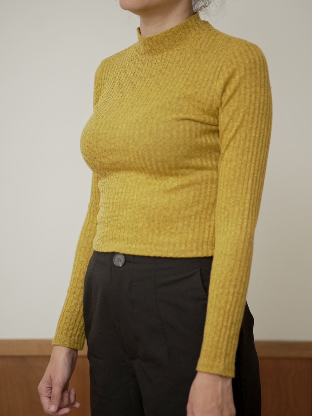 Women's Mustard Ribbed Mock Neck Top